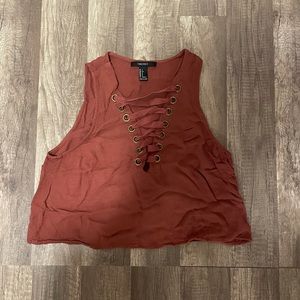 Rust lace up crop top